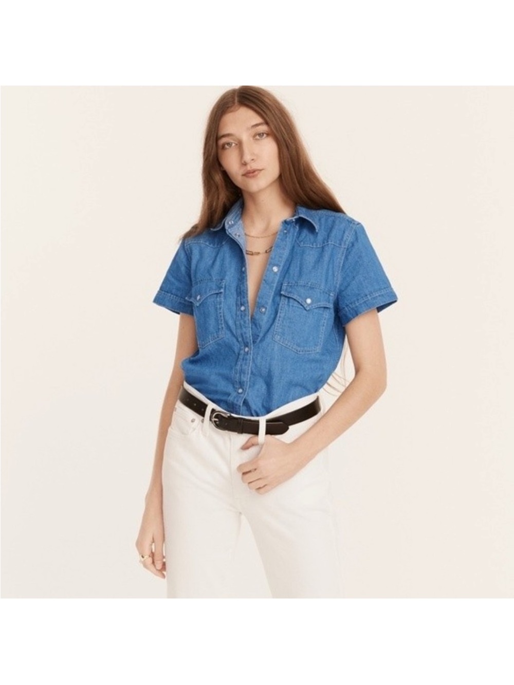 Jcrew short sleeve western chambray shirt size 4 NWT